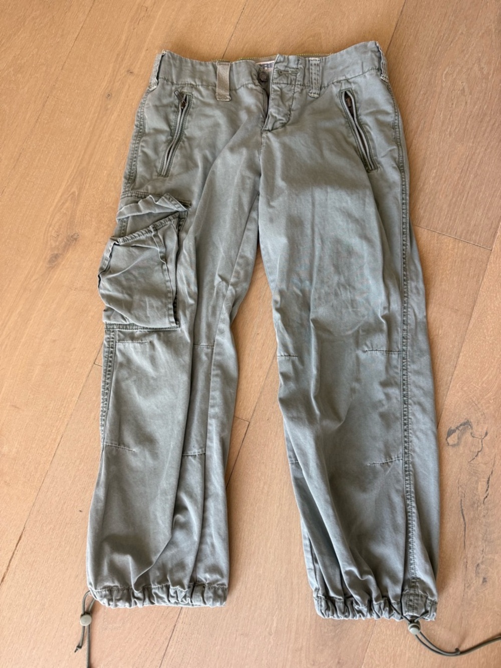 Express Women’s Vintage Olive Green Cargo Capris with Drawstring Cuffs